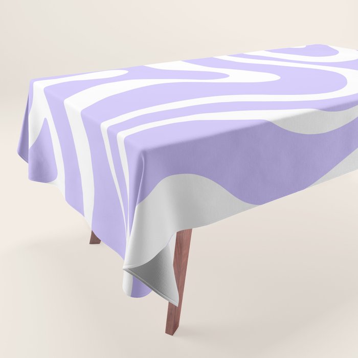 Retro Modern Liquid Swirl Abstract Pattern in Light Purple and White Tablecloth Gallery Image 1