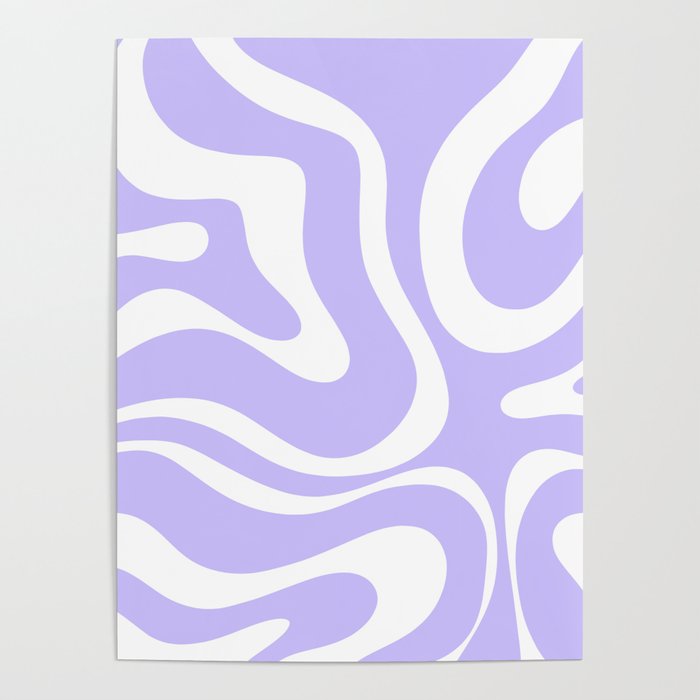 Retro Modern Liquid Swirl Abstract Pattern in Light Purple and White Poster Gallery Image 1