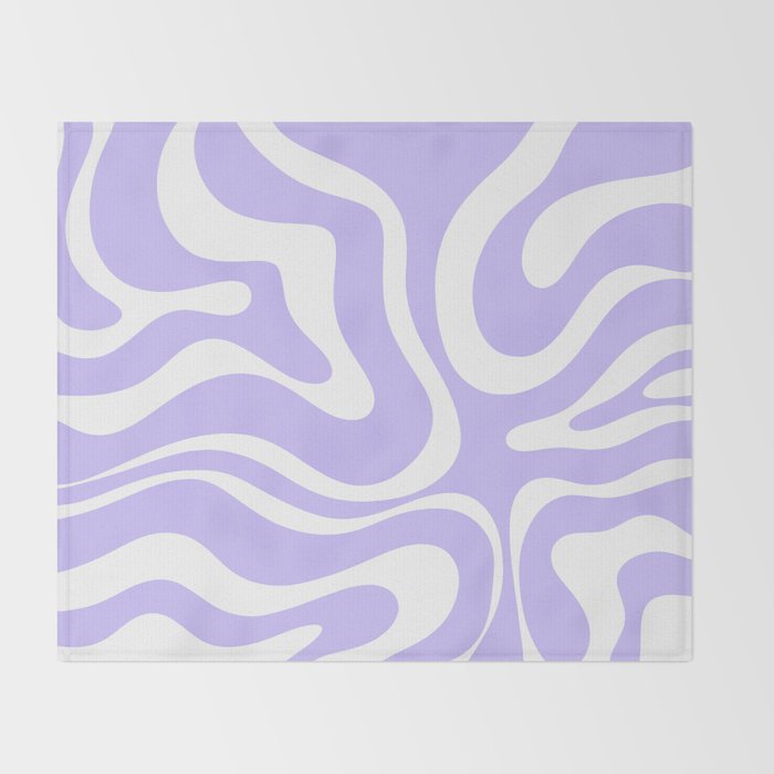 Retro Modern Liquid Swirl Abstract Pattern in Light Purple and White Throw Blanket Gallery Image 2