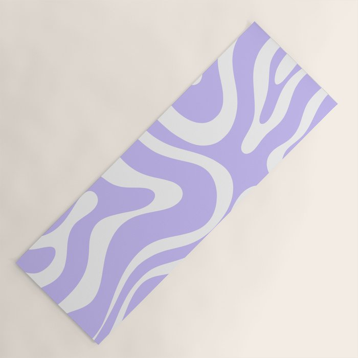 Retro Modern Liquid Swirl Abstract Pattern in Light Purple and White Yoga Mat Gallery Image 1