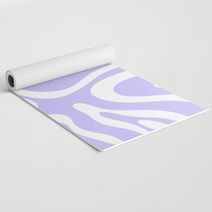 Retro Modern Liquid Swirl Abstract Pattern in Light Purple and White Yoga Mat Gallery Image 2