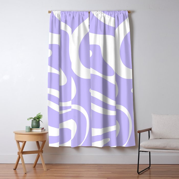 Retro Modern Liquid Swirl Abstract Pattern in Light Purple and White Window Curtain Gallery Image 5