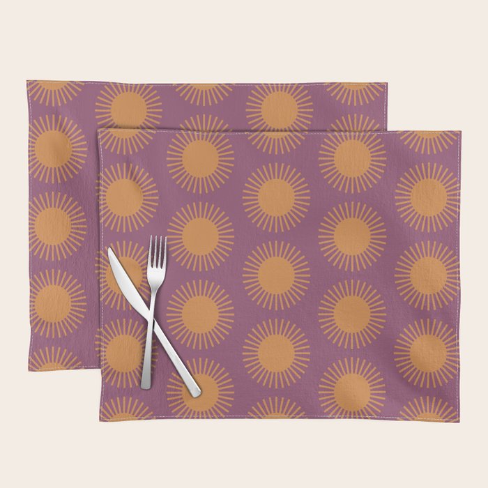Boho Summer Sun Pattern VI Purple and Orange Placemat Gallery Image 1