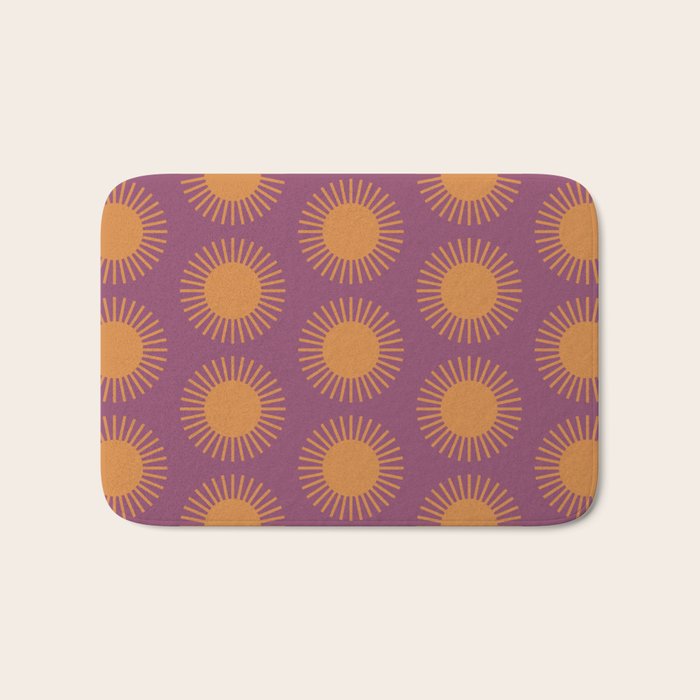 Boho Summer Sun Pattern VI Purple and Orange Bath Mat Gallery Image 1