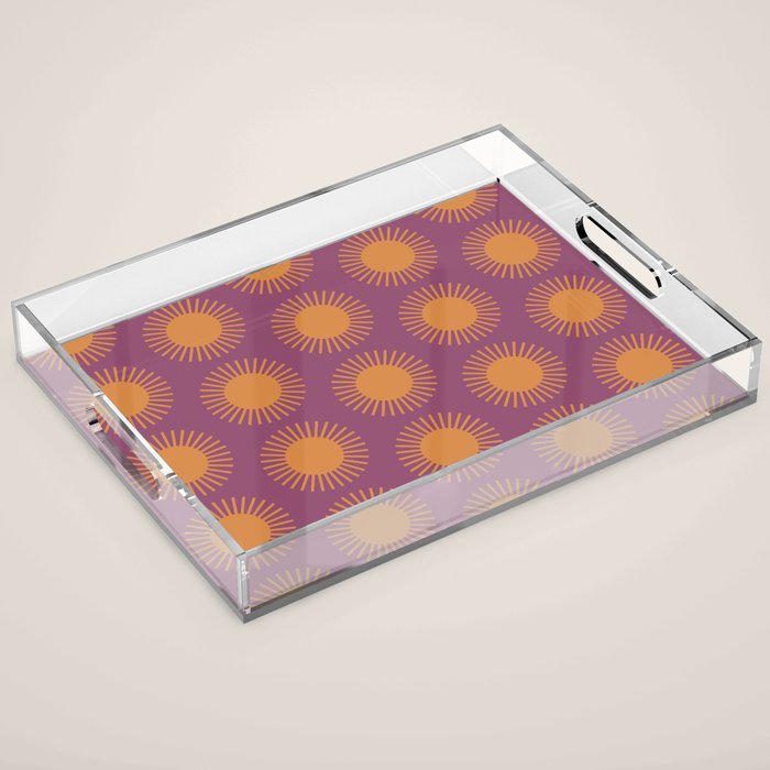 Boho Summer Sun Pattern VI Purple and Orange Acrylic Tray Gallery Image 1