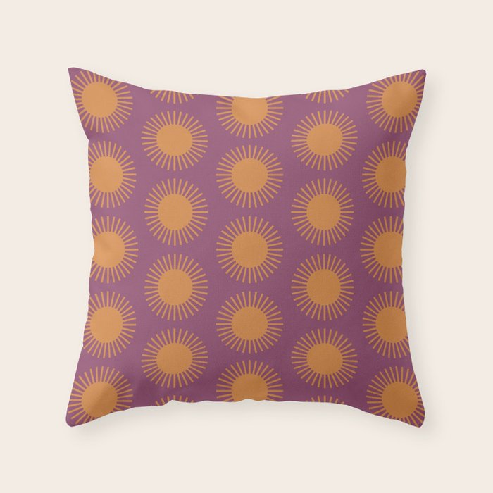 Boho Summer Sun Pattern VI Purple and Orange Throw Pillow Gallery Image 6