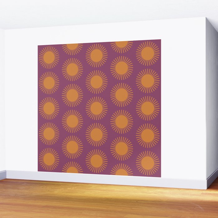 Boho Summer Sun Pattern VI Purple and Orange Wall Mural Gallery Image 2