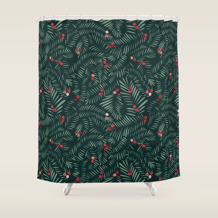 winter christmas time green fir branches Shower Curtain Gallery Image 1