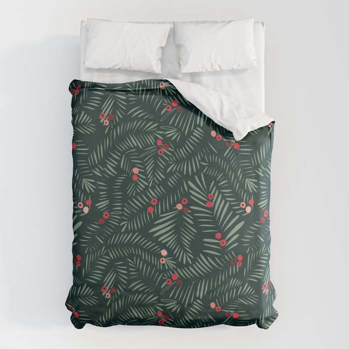 winter christmas time green fir branches Duvet Cover Gallery Image 1