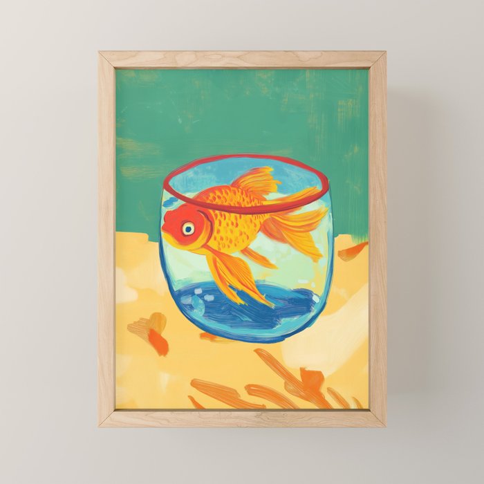 Golden Fish in a Bowl Matisse Inspired Painting Mini Art Print Gallery Image 1