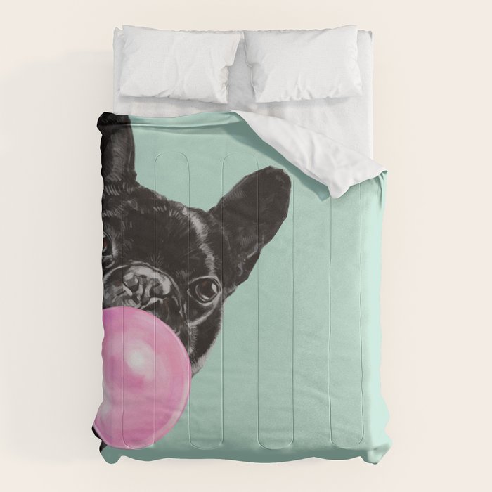Bubble Gum Sneaky French Bulldog in Green Comforter Gallery Image 6
