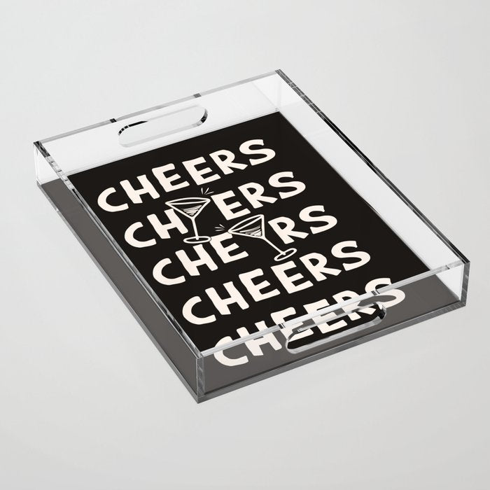 Cheers. Cocktails and Drinks in Black & White Acrylic Tray Gallery Image 1