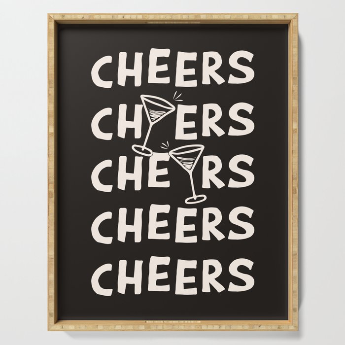 Cheers. Cocktails and Drinks in Black & White Serving Tray Gallery Image 1