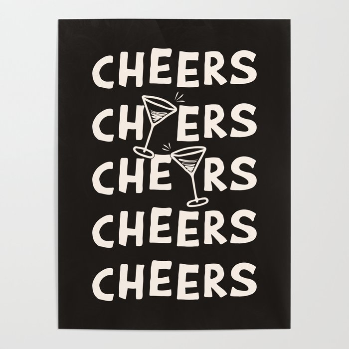 Cheers. Cocktails and Drinks in Black & White Poster Gallery Image 1