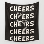 Cheers. Cocktails and Drinks in Black & White Wall Tapestry Gallery Image 4
