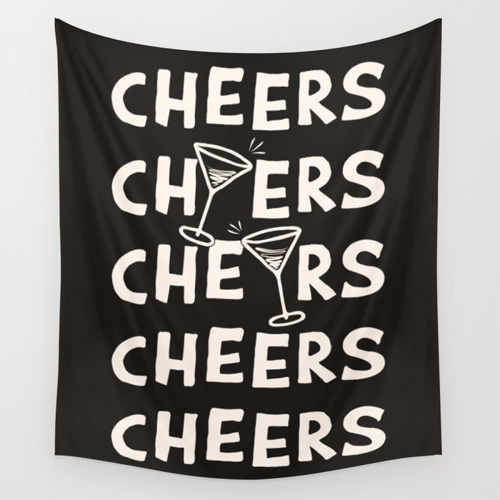Cheers. Cocktails and Drinks in Black & White Wall Tapestry Gallery Image 4