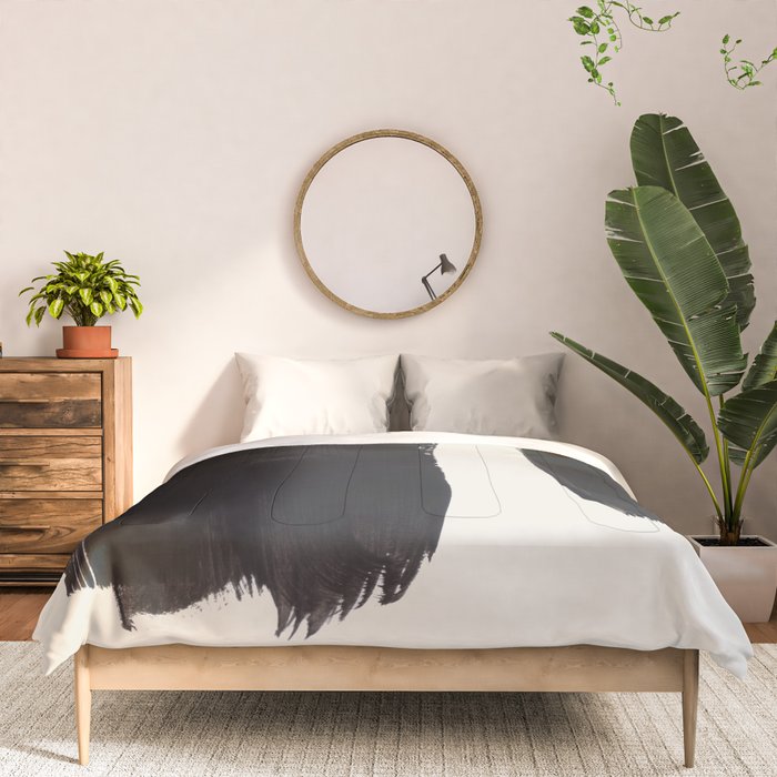 Mid Century Modern Minimalist Abstract Art Brush Strokes Black & White Ink Art Brush Strokes Comforter Gallery Image 3
