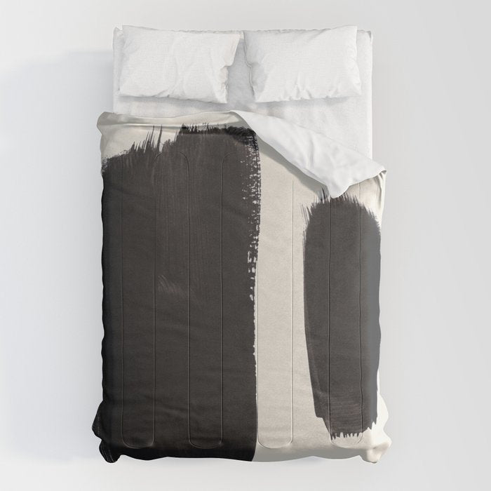 Mid Century Modern Minimalist Abstract Art Brush Strokes Black & White Ink Art Brush Strokes Comforter Gallery Image 1