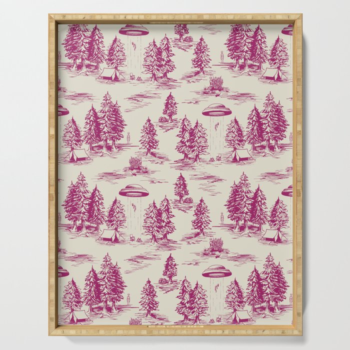 Magenta Alien Abduction Toile De Jouy Pattern Serving Tray Gallery Image 1