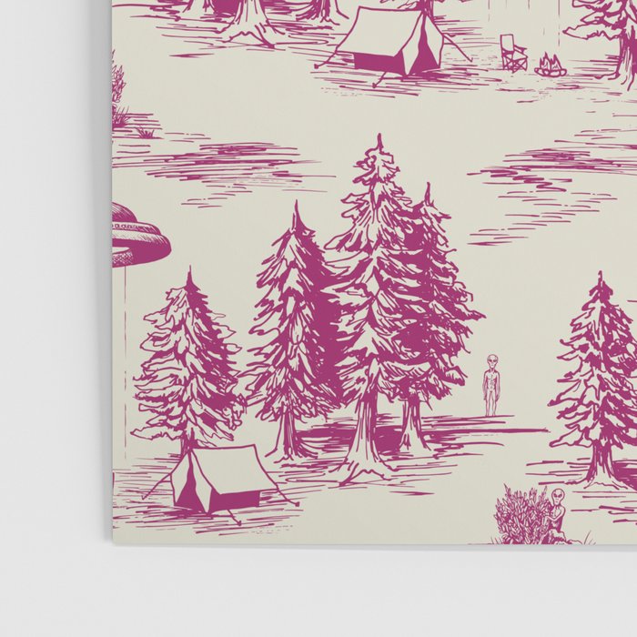 Magenta Alien Abduction Toile De Jouy Pattern Poster Gallery Image 3