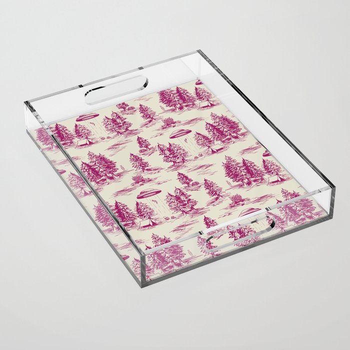 Magenta Alien Abduction Toile De Jouy Pattern Acrylic Tray Gallery Image 1