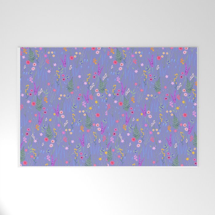 blue meadows colorful floral pattern Welcome Mat Gallery Image 1