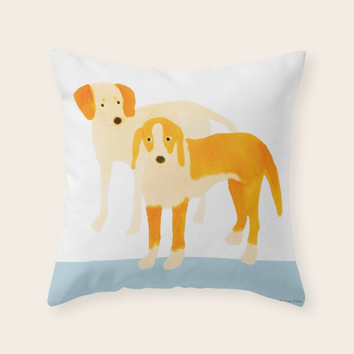 Dogs Near Water - Yellow and White Throw Pillow Gallery Image 1