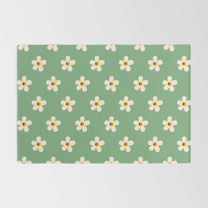 Retro Happy Daisy Flower in Green Rug Gallery Image 2