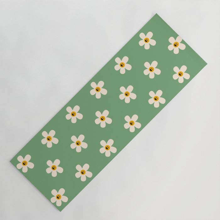 Retro Happy Daisy Flower in Green Yoga Mat Gallery Image 1