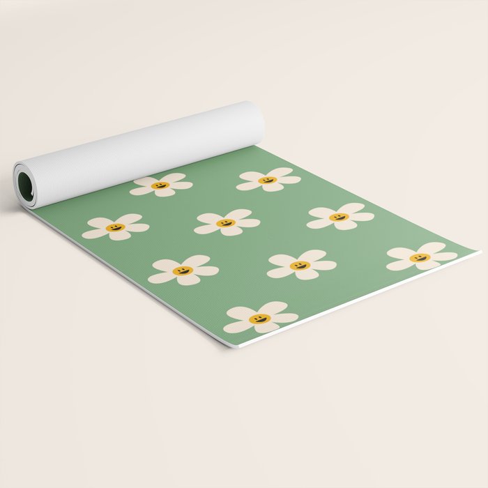 Retro Happy Daisy Flower in Green Yoga Mat Gallery Image 2