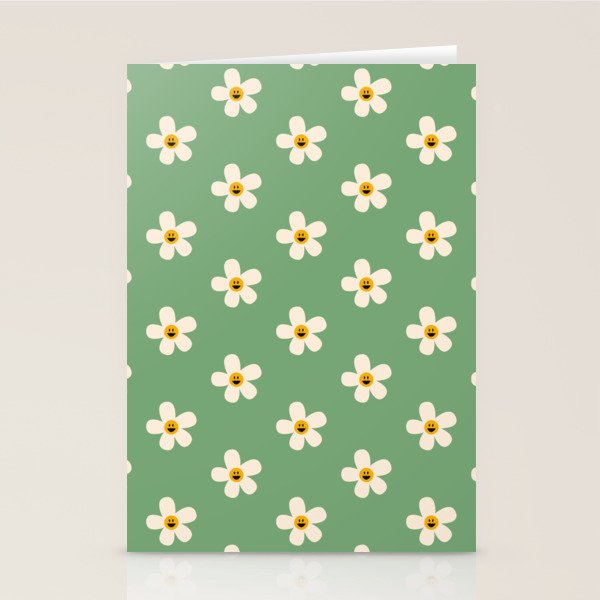 Retro Happy Daisy Flower in Green Stationery Card Gallery Image 1