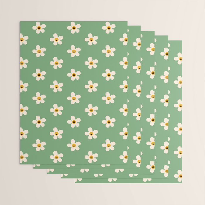 Retro Happy Daisy Flower in Green Wrapping Paper Gallery Image 3