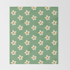 Retro Happy Daisy Flower in Green Throw Blanket Gallery Image 2