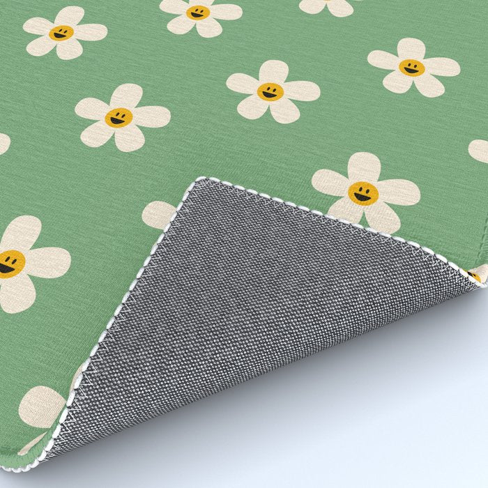 Retro Happy Daisy Flower in Green Rug Gallery Image 4