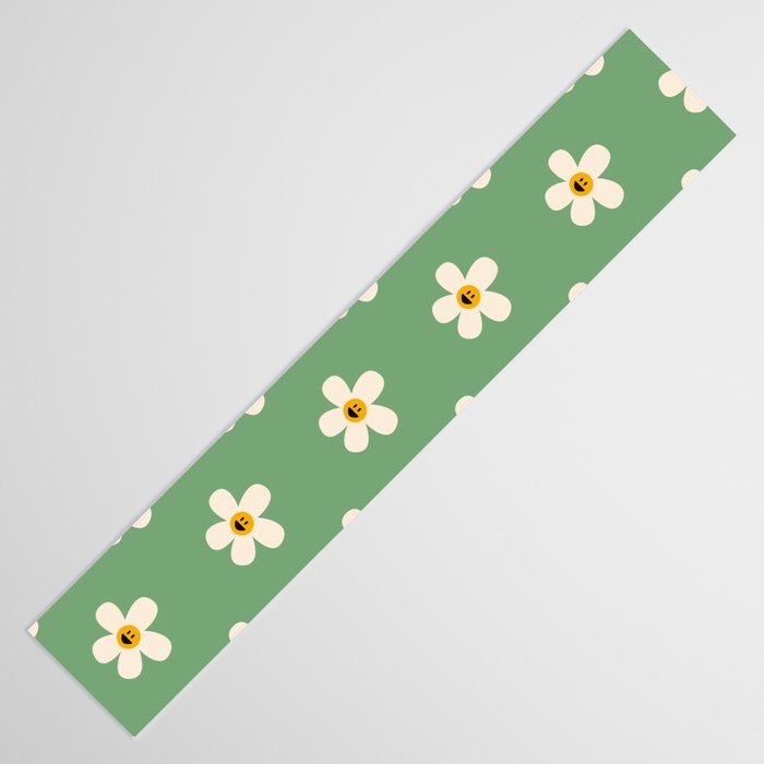 Retro Happy Daisy Flower in Green Table Runner Gallery Image 3