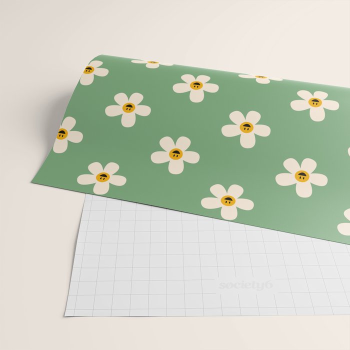 Retro Happy Daisy Flower in Green Wrapping Paper Gallery Image 2
