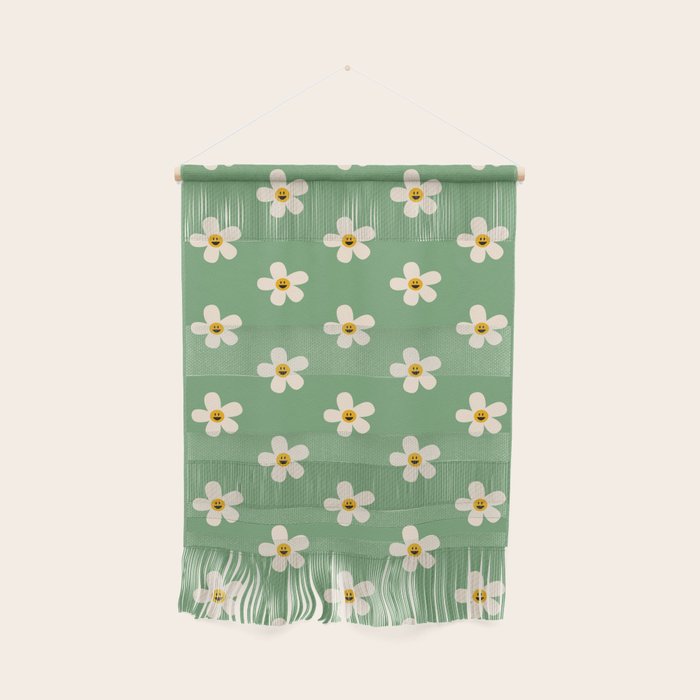Retro Happy Daisy Flower in Green Wall Hanging Gallery Image 1