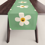Retro Happy Daisy Flower in Green Table Runner Gallery Image 1