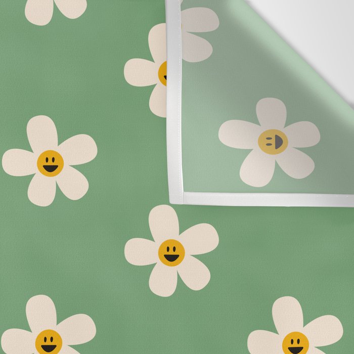 Retro Happy Daisy Flower in Green Wall Tapestry Gallery Image 3