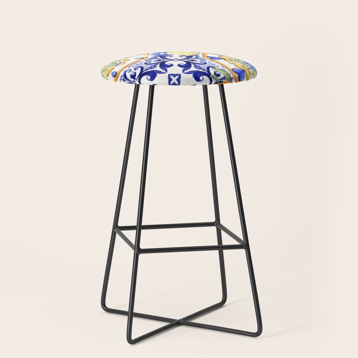 Majolica,summer,lemon,Sicilian style art Stool Gallery Image 1