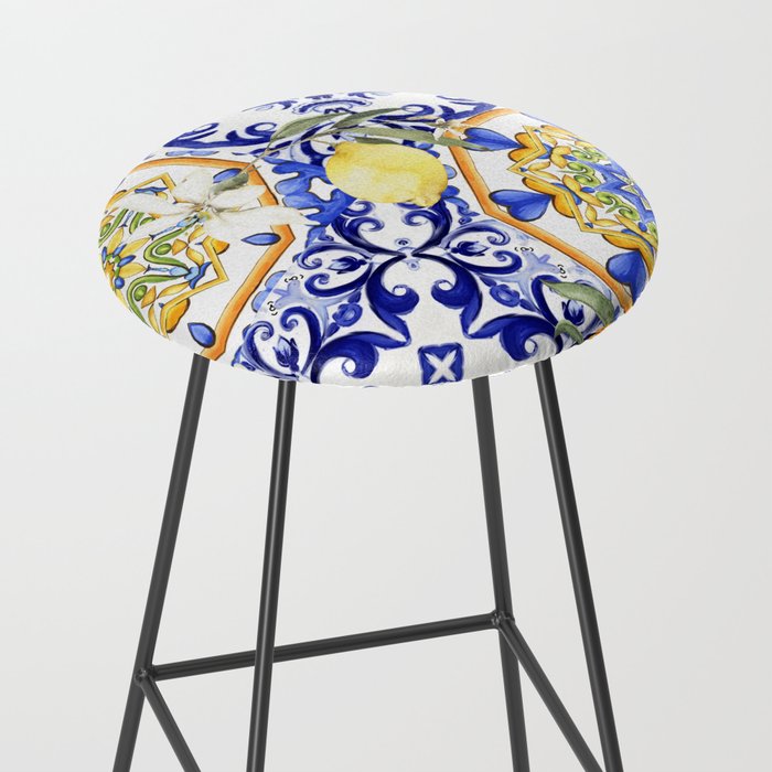 Majolica,summer,lemon,Sicilian style art Stool Gallery Image 2