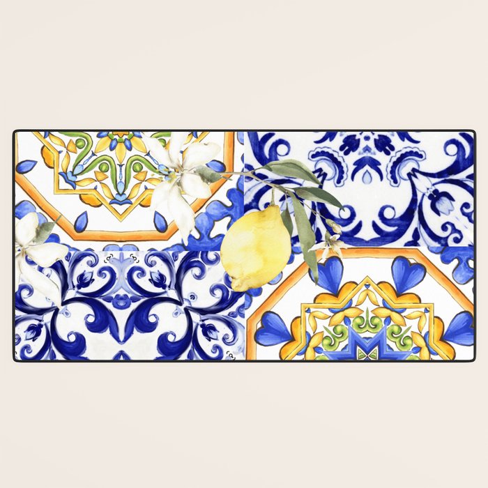 Majolica,summer,lemon,Sicilian style art Desk Mat Gallery Image 3