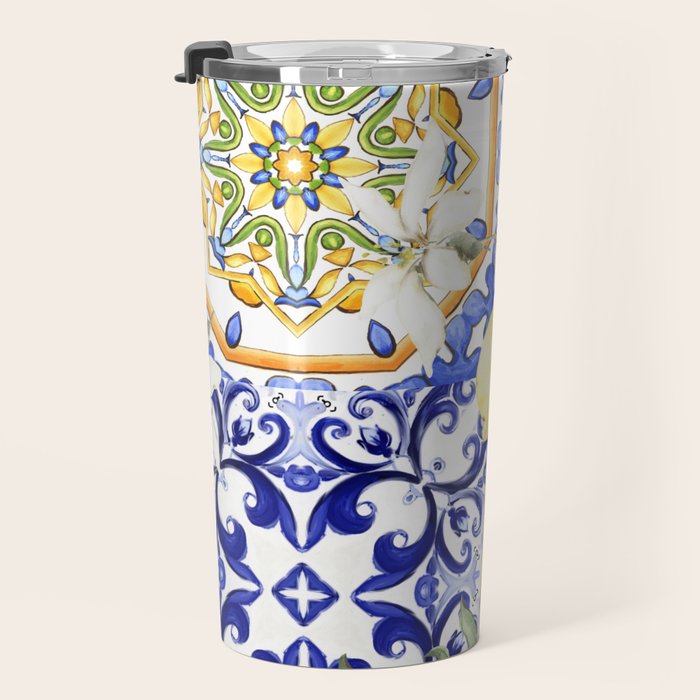 Majolica,summer,lemon,Sicilian style art Travel Mug Gallery Image 3