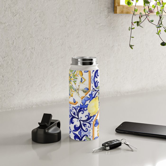 Majolica,summer,lemon,Sicilian style art Water Bottle Gallery Image 4