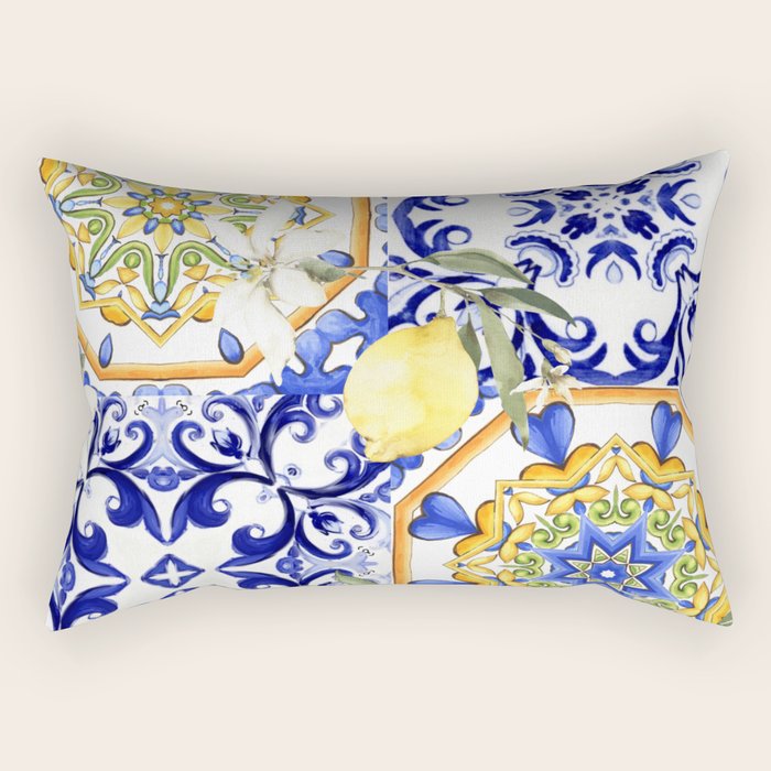 Majolica,summer,lemon,Sicilian style art Rectangular Pillow Gallery Image 2