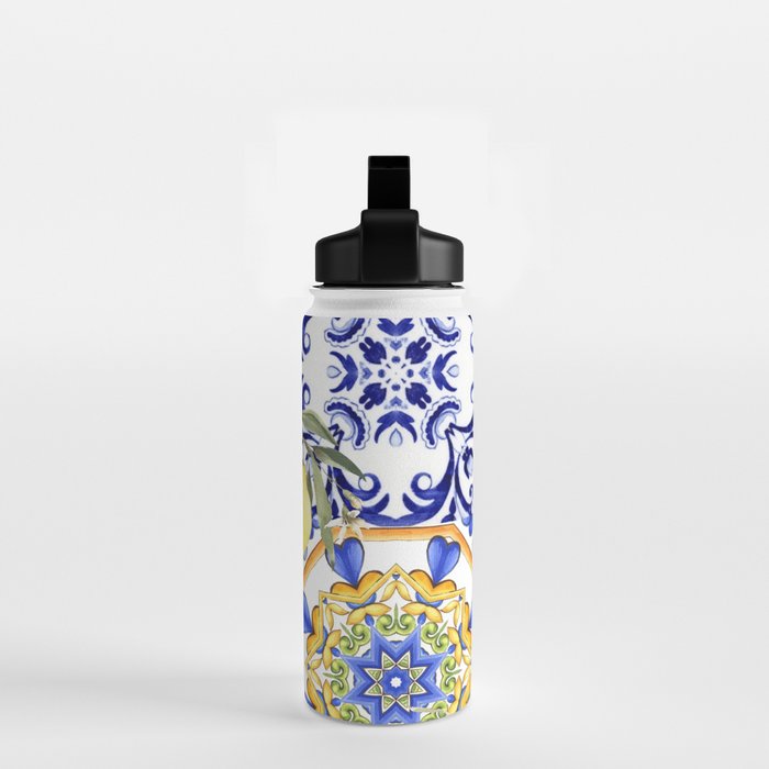Majolica,summer,lemon,Sicilian style art Water Bottle Gallery Image 2