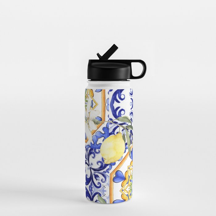 Majolica,summer,lemon,Sicilian style art Water Bottle Gallery Image 1