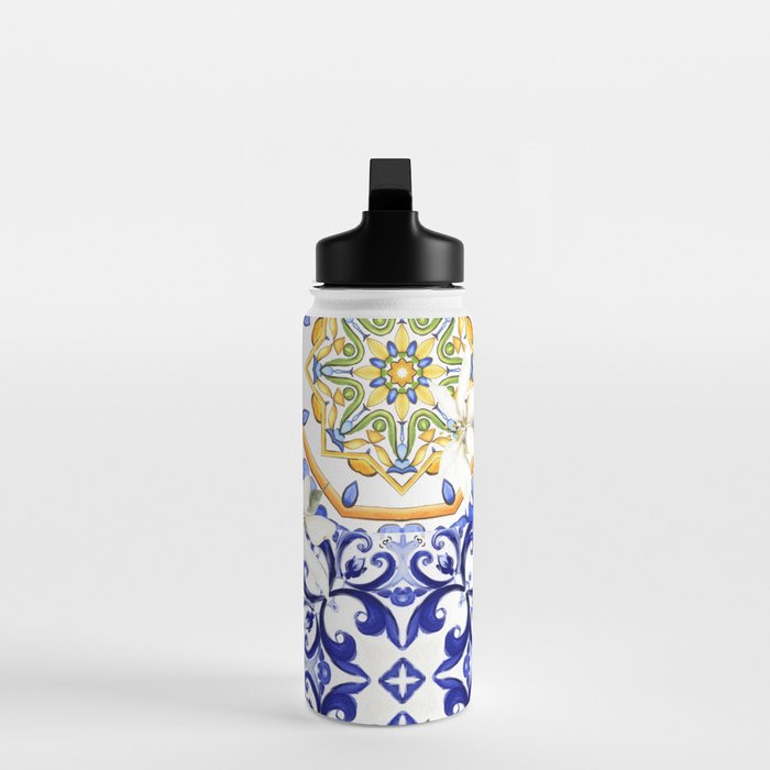 Majolica,summer,lemon,Sicilian style art Water Bottle Gallery Image 3