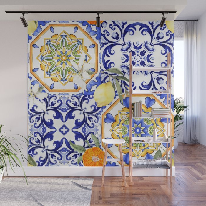 Majolica,summer,lemon,Sicilian style art Wall Mural Gallery Image 1