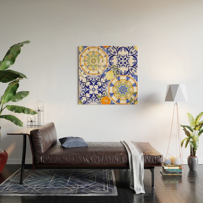Majolica,summer,lemon,Sicilian style art Wood Wall Art Gallery Image 2